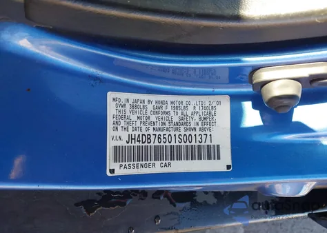 2001 Acura Integra Ls from USA, damaged, VIN JH4DB76501S001371